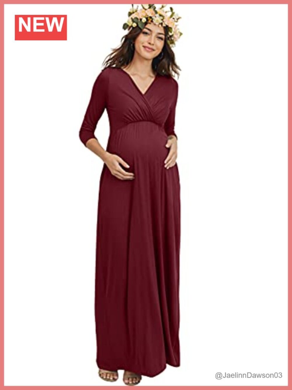 Women's Wrapped Ruched Maternity Dress 3/4 Sleeve V Neck Side Pocket